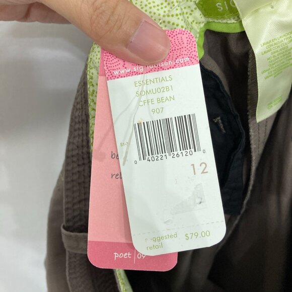 New Sigrid Olsen size 12 Brown Cotton Belted Rolled Hem Capri Pants - Picture 3 of 11